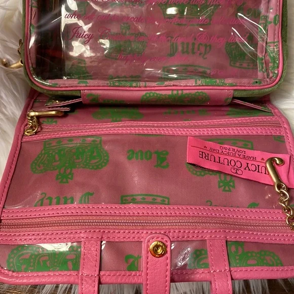 Juicy Couture Green and Pink Travel Makeup Bag Purse - Picture 11 of 14